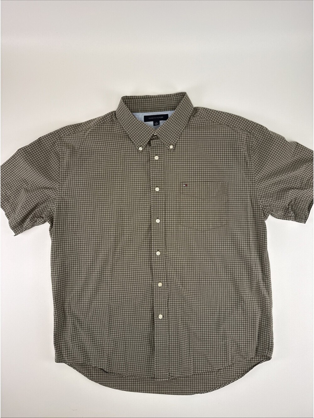 Tommy Hilfiger Check Button-Down Men’s XL Short Sleeve Olive